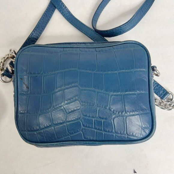Michael Kors Blue Crocodile Embossed Leather Silver Chain Crossbody Bag Purse - Picture 2 of 8